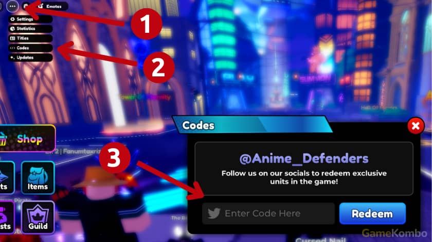 Як активувати промокод у Anime Defenders