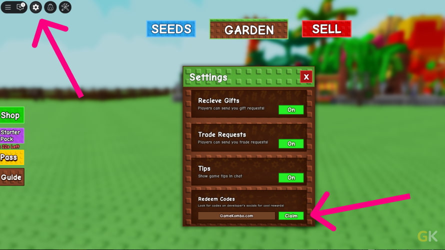 Як ввести промокод в Grow a Garden