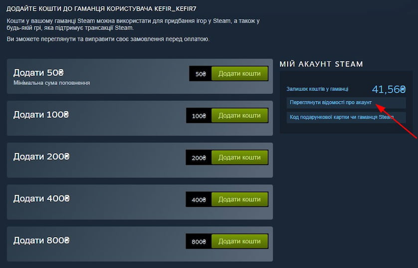 Гаманець в Steam